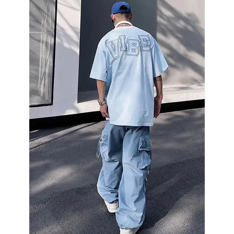 Voguable  Y2K Cargo Pants for Hip Hop Harajuku Parachute Cargo Trousers Blue Japanese Loose Casual Streetwear Hip Hop