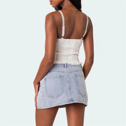 Lace Trim Tank Top Solid Color Spaghetti Strap Sleeveless Camisole with Bow y2k Aesthetic Clothes Clubwear