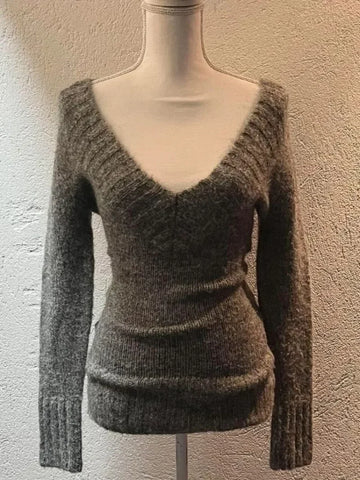 Vintage V-neck Knitted Tops Early Sweaters Mujer Y2k Grunge Slim Fit Long Sleeve Pullovers