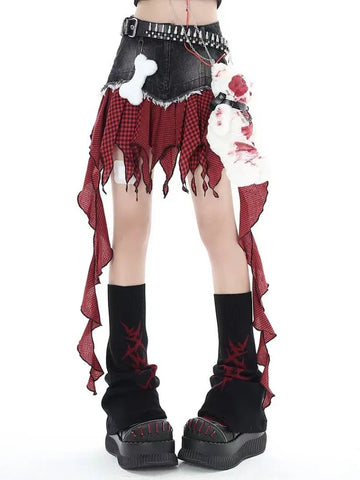 Voguable Patchwork Skirt Vintage Y2k Skirt Harajuku Korean Style Streetwear Elegant Lattice  A-line Mini Skirt