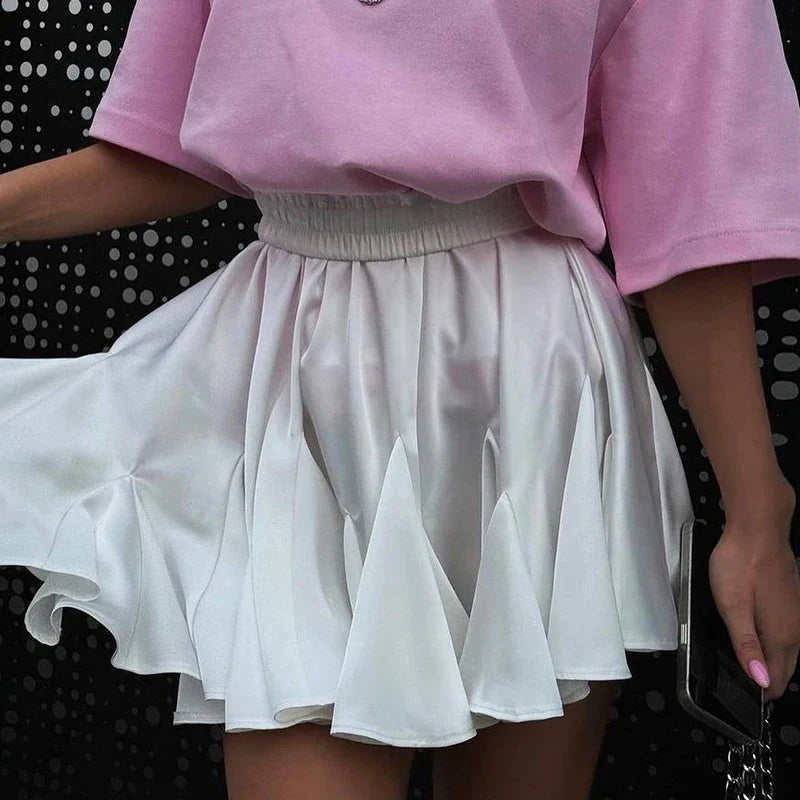 White Ruffle Mini Skirts A-line Irregular Cupcake Skirt Patchwork Elastic Waist Girl Y2K Tutu Short Skirt