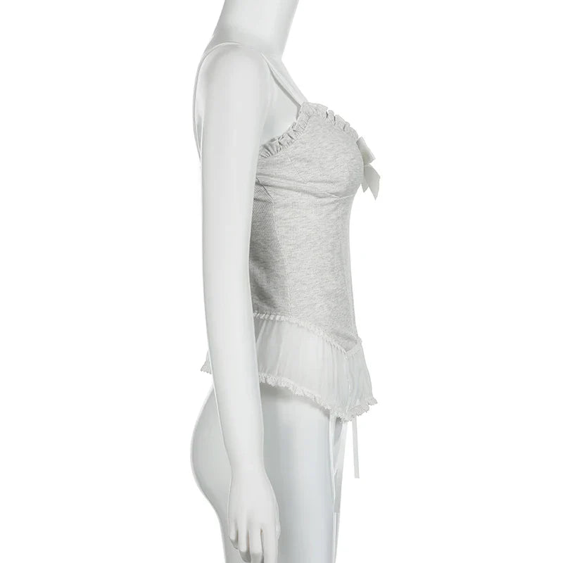 Voguable  Y2K Lace Ruffles Crop Top Coquette Aesthetic Bow Milkmaid Corset Cute Japanese Lolita Style Camis Fairy Vest