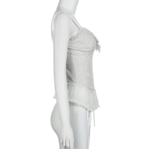 Voguable  Y2K Lace Ruffles Crop Top Coquette Aesthetic Bow Milkmaid Corset Cute Japanese Lolita Style Camis Fairy Vest