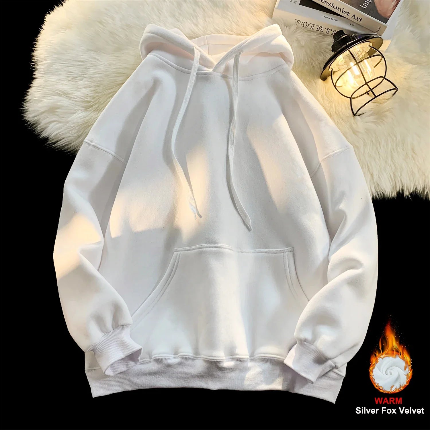 Y2k Pullover Hooded Oversize Hoody Sweatshirt Tops Solid Drop Shoulder Harajuku Streetwear Clothes