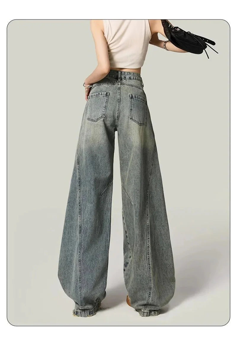 Y2K Hole Jeans Streetwear American Retro High Waist Loose Denim Pants Casual Hip Hop Vintage Pockets Lady Gothic Trousers