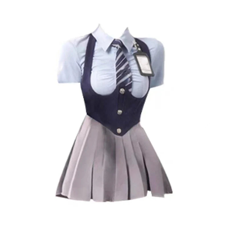 Voguable College Style JK Uniform Set Slim Shirt with Striped Tie Y2K Girls High Waist A- Line Pleated Skirt Suit