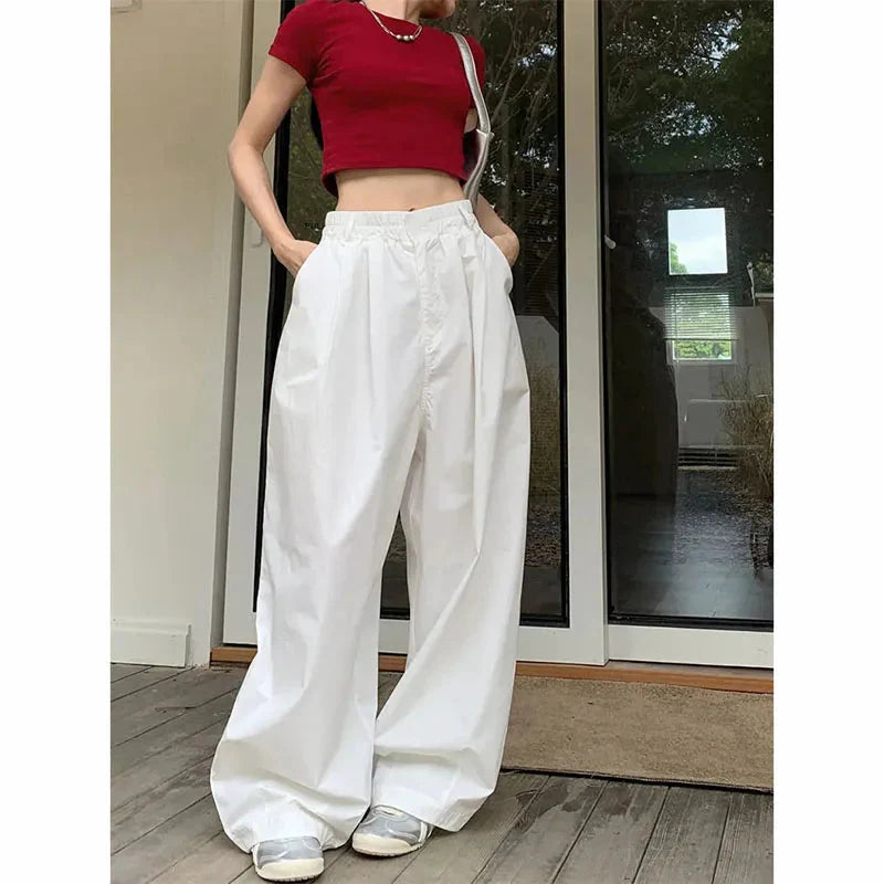 Y2K White Hip Hop Wide Leg Pants High Waist Korean Oversized Cargo Trousers Loose Chic All Match Streetwear