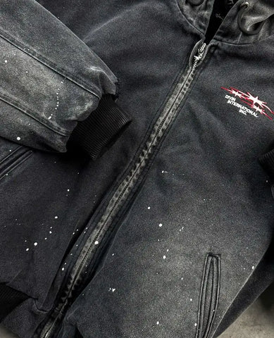 Vintage Washed Jacket Y2K Zipper Hoodie Rock Hip Hop Retro Embroidery Oversized Hoodie Sweatshirt Zipper Jackets