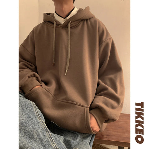 Y2k Pullover Hooded Oversize Hoody Sweatshirt Tops Solid Drop Shoulder Harajuku Streetwear Clothes