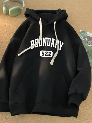 Retro Casual High Street Hoodies For Letter Print Pullover Hooded Sweatshirts Oversized Y2K Hoody Clothing