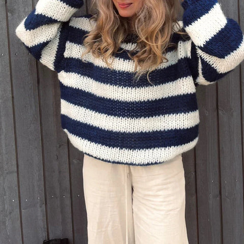 Striped Loose Fit Knitted Pullovers Long Sleeve Knitwear Vintage Grunge Y2K Sweater Preppy Clothes