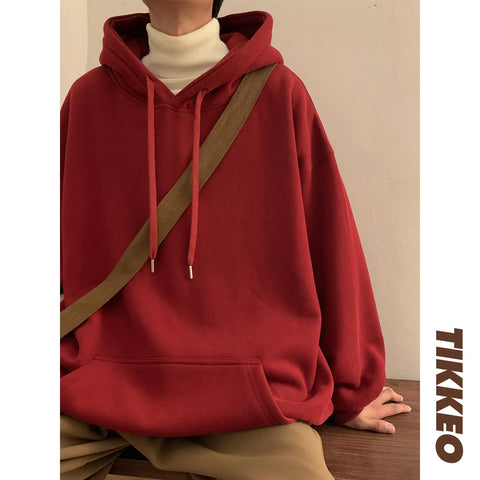 Y2k Pullover Hooded Oversize Hoody Sweatshirt Tops Solid Drop Shoulder Harajuku Streetwear Clothes