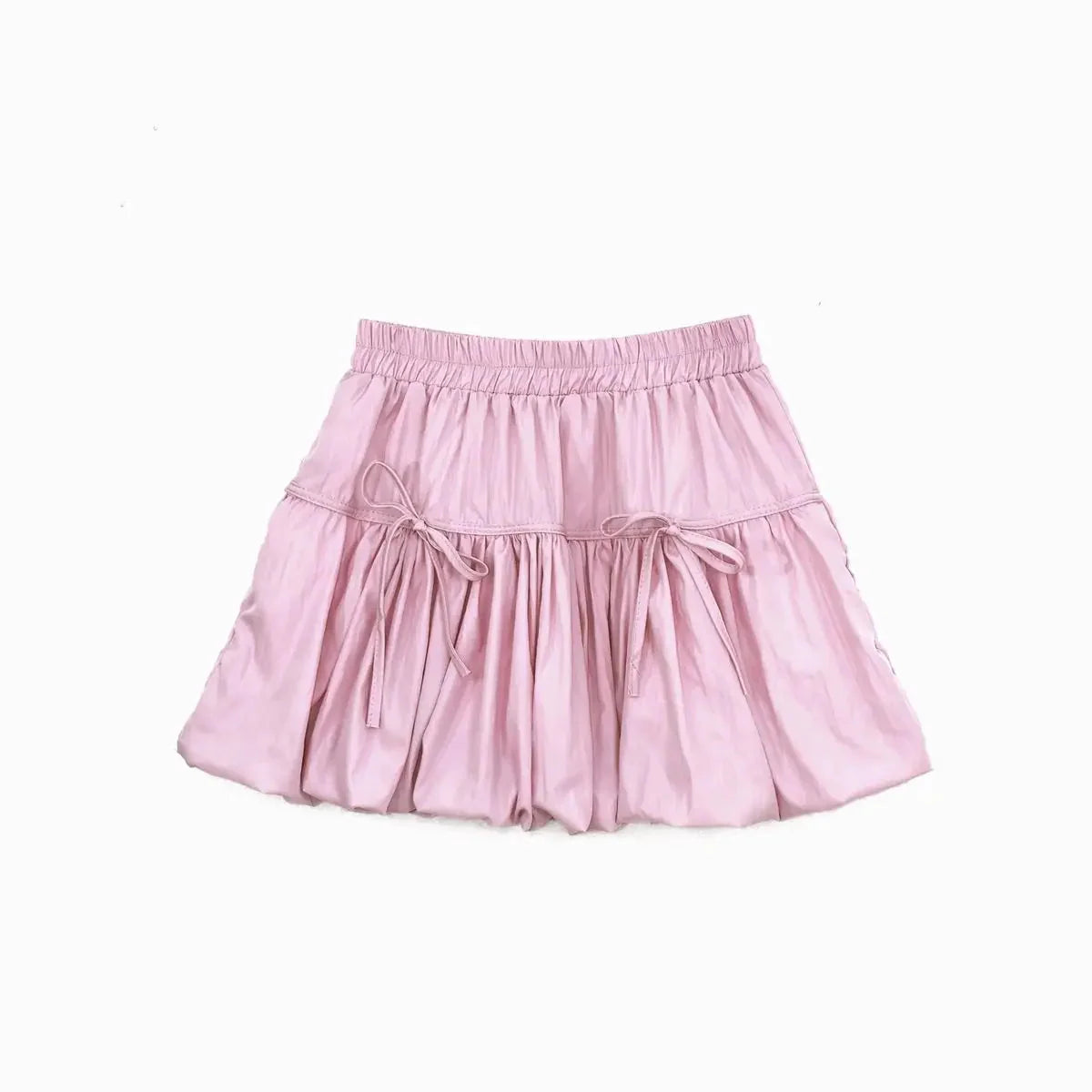 Y2k Bubble Mini Skirt Elastic Waist Ruffle Flare Puffy Skirt High Rise Cute Pleated Lace-up Bow Tie Lantern Short Skirt