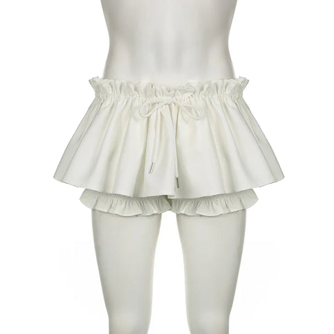 Voguable Japanese Lolita Style A-line Shorts Skirt White Low-waisted Lace-up Tutu Skirts Fairycore Cute Bottoms y2k Kawaii Skirt