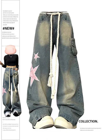 Voguable Baggy Star Jeans Vintage Harajuku Oversize High Waist Denim Trouser Emo 2000s Y2k 90s Aesthetic Wide Pants Trashy Clothes