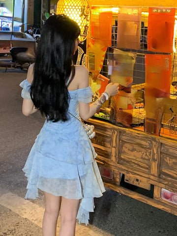 Voguable Beach Style Flroal Y2k Mini Dress Woman Chiffon Elegant Y2k Mini Dress Korean Short Party Dress Office Lady