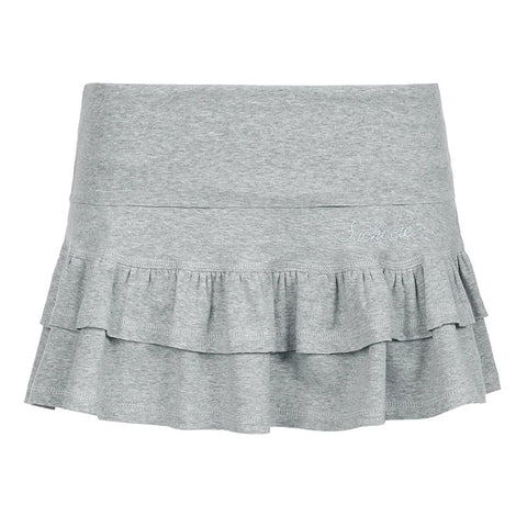 Voguable  Sweet Ruffle Tiered Mini Shorts Skirt Pink Grey Low-waisted A-line Pleated Skirts with Safety Pants Korean Japanese Y2K
