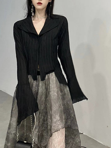 Voguable Gothic Black Shirt Yamamoto Style Dark Aesthetic Blouse Irregular Designer Clothes Emo Alt Clothes Grunge Tops Y2k