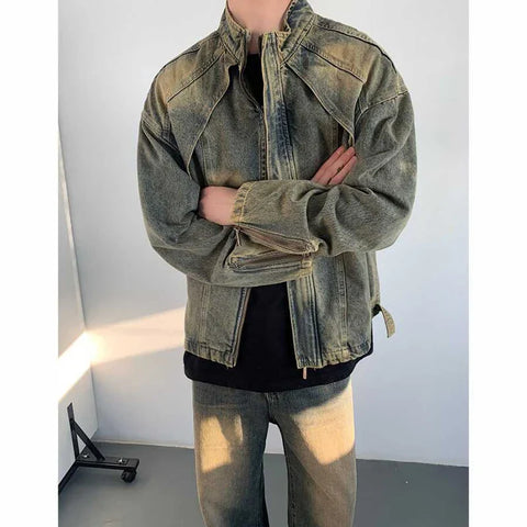 American Zipper Denim Jacket High Quality Outwear High Street Design Denim Jacket Man Woman Hip Hop Retro Coats y2k fashion