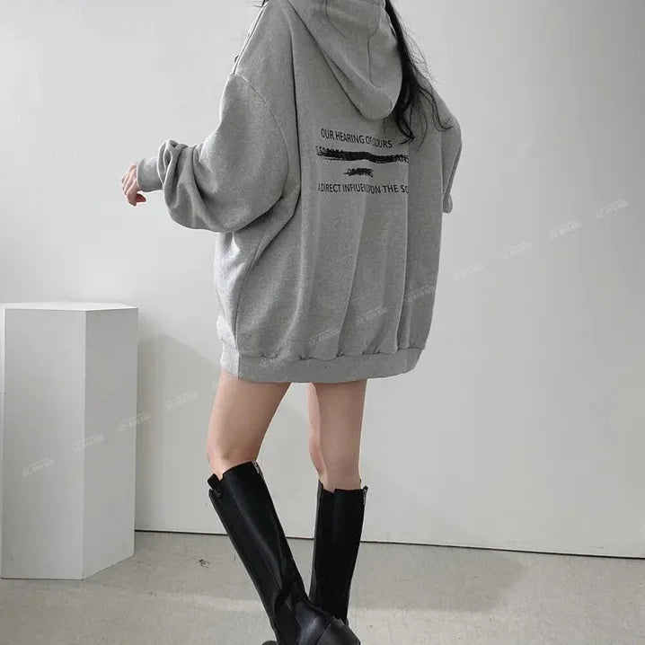 Hooded sweatshirt and winter clothes winter thin loose letter mid-length clothing y2k tops