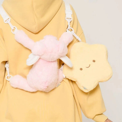 Patchwork Fluffy Cartoon Star Top-Handle Bags Sweet Y2k Aesthetic Chic Shoulder Bag Kawaii Cute Handbags Purses