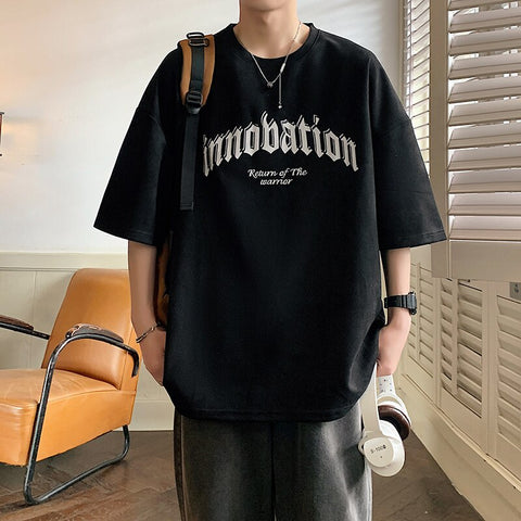 Casual Letter Printing T-shirt Suede Loose Fitting Tops Japanese Style Trend Y2k Tees Short Sleeve