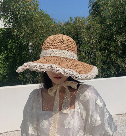 Lace Trim Straw Hat
