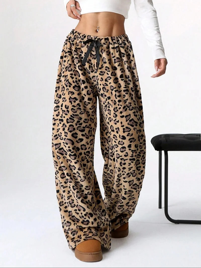 Winter Loose Leopard Print Casual Pants Y2k Casual Street Style Europe And America Trend Wide-Leg Pants