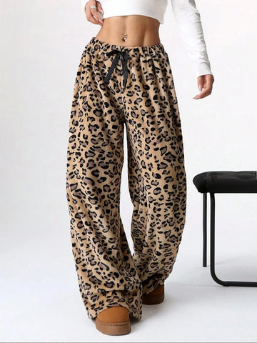 Winter Loose Leopard Print Casual Pants Y2k Casual Street Style Europe And America Trend Wide-Leg Pants