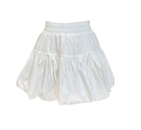 Y2k Bubble Mini Skirt Elastic Waist Ruffle Flare Puffy Skirt High Rise Cute Pleated Lace-up Bow Tie Lantern Short Skirt