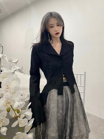 Voguable Gothic Black Shirt Yamamoto Style Dark Aesthetic Blouse Irregular Designer Clothes Emo Alt Clothes Grunge Tops Y2k