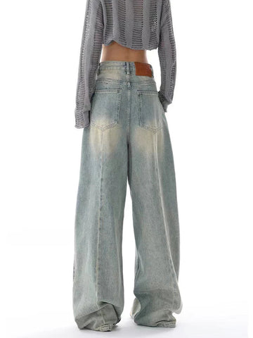 Y2K American Retro Jeans High Waist Streetwear Loose Wide Leg Denim Trousers Bf Harajuku Hip Hop All-Match Straight Pants