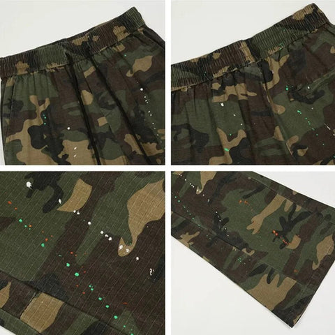 Y2K Ink Graffiti Baggy Tracksuit Cargo Flare Pants Joggers Camouflage Casual Long Trousers Ropa Hombre