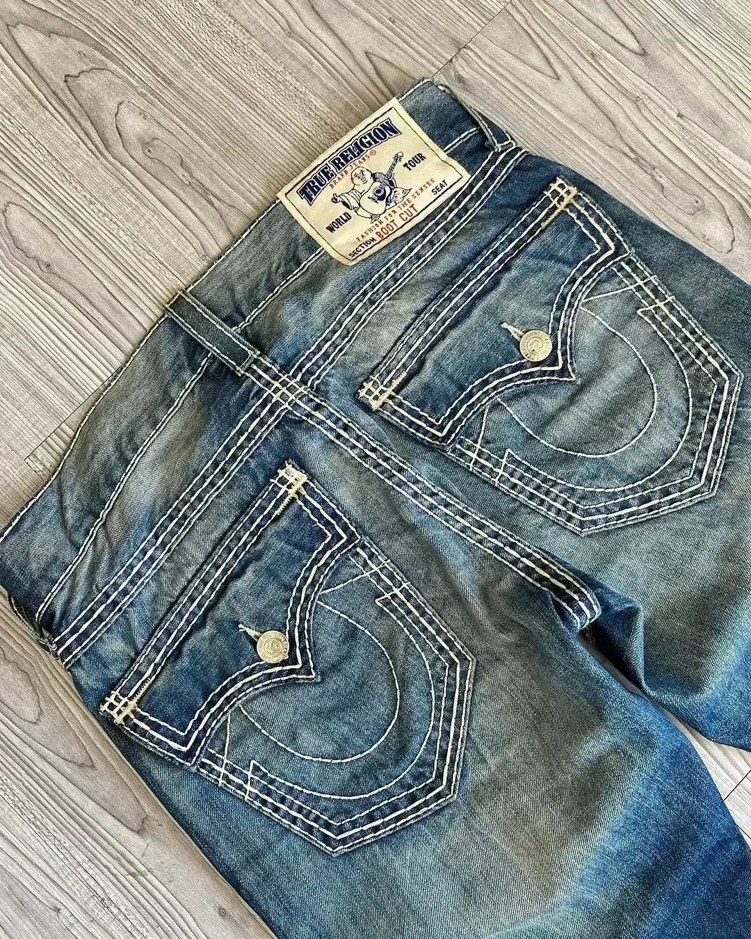 American Jeans Y2K Pants WoGothic Hip Hop Pocket Sequins Rhinestone Retro Blue Jeans Slim High Waist Trousers