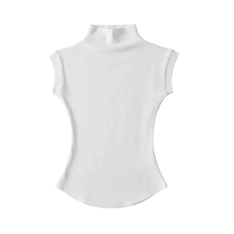 y2k Crop Tops Vest Solid Color Mock Neck Sleeveless Stretchy T Shirts 2000s Aesthetic Clothing Streetwear