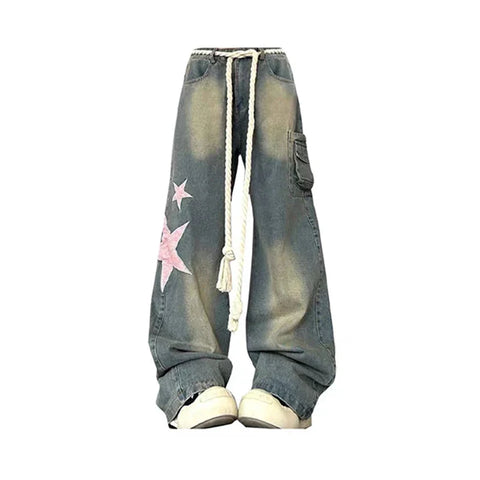 Baggy Star Jeans Vintage Harajuku Oversize High Waist Denim Trouser Emo 2000s Y2k 90s Aesthetic Wide Pants Trashy Clothes