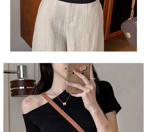 Solid Off Shoulder Short Sleeve T Shirt Simple Basic Single Sleeved Jumper Top Streetwear Slim Fit FeY2K Clothes Tees