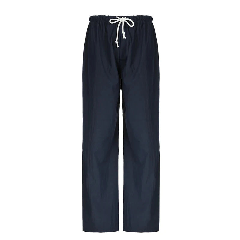Drawstring Low Rise Pink Casual Pants y2k Basic See Through Pants y2k Aesthetic Straight Trousers for Korean Style