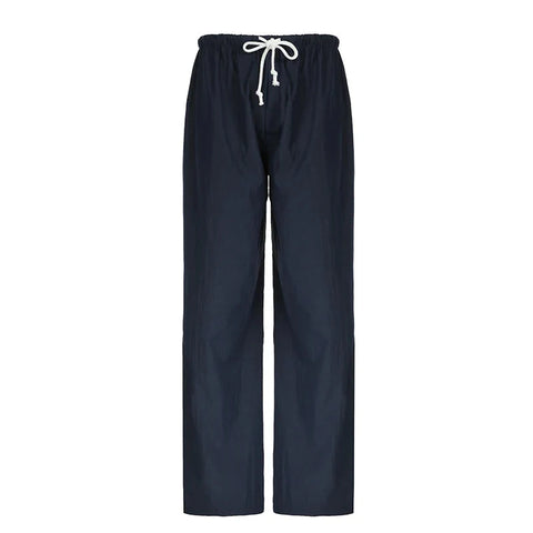Drawstring Low Rise Pink Casual Pants y2k Basic See Through Pants y2k Aesthetic Straight Trousers for Korean Style