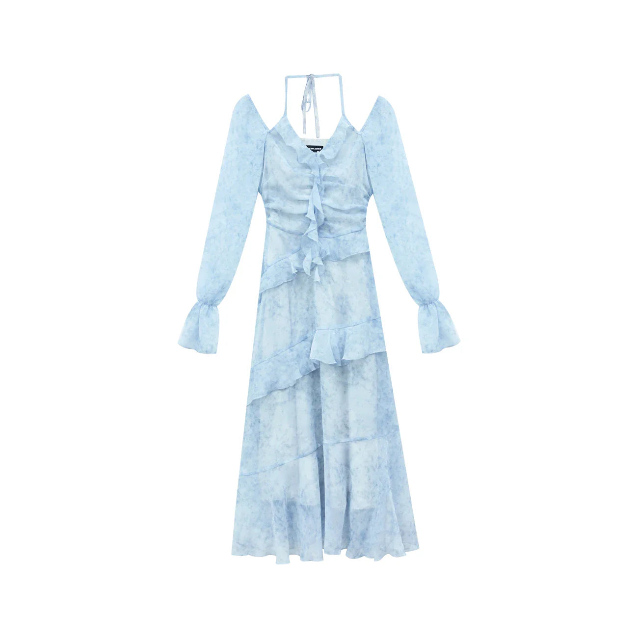 Voguable Y2K Ruffles Irregular Short Dress Tie Dye Flare Sleeves Elegant Party Dress Prom Robe Halter Vestidos