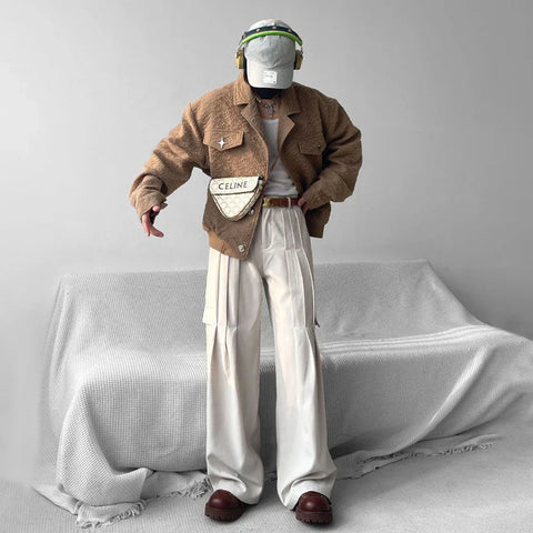 Harajuku Loose Metal Decorated Y2k Short Jacket Winter Genderless Retro Casual Trendy Street Texture Jacket Unisex