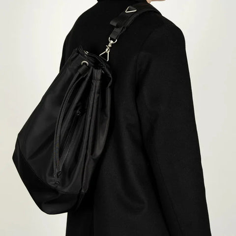 Y2k Aesthetic Simple Shoulder Bag Nylon All Match Solid Handbags Trendy Vintage Drawstring Crossbody Bags Trendy