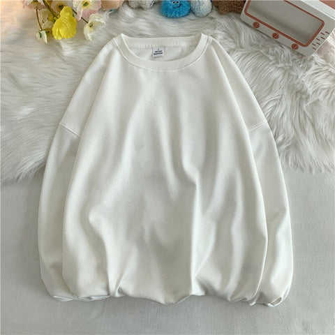 Solid Loose Round Neck Sweater Korean Y2k Full Sleeve Pullover Sweater Round Neck Casual Tops