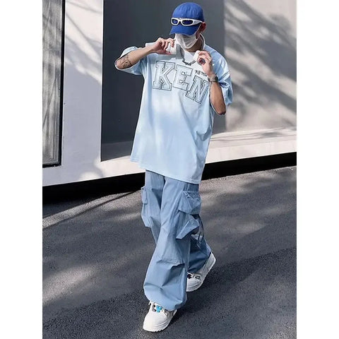 Voguable  Y2K Cargo Pants for Hip Hop Harajuku Parachute Cargo Trousers Blue Japanese Loose Casual Streetwear Hip Hop