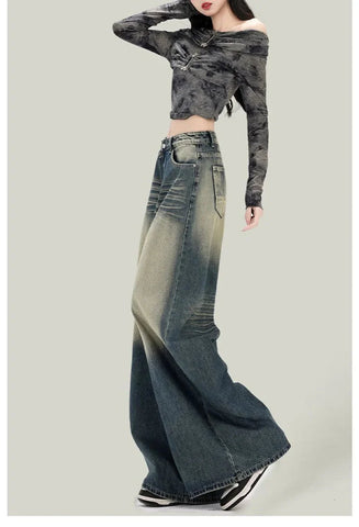 Streetwear Retro Jeans Loose High Waist Y2K Denim Pants Casual American Harajuku Fall FePockets Wide Leg Trousers New
