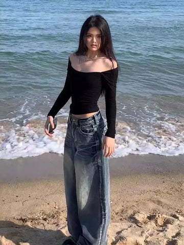 Y2k Vintage 90s Streetwear High Waist Wide Leg Pants American Retro Grunge Casual HipHop Oversized Baggy Denim Pant