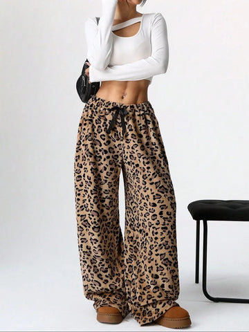 Winter Loose Leopard Print Casual Pants Y2k Casual Street Style Europe And America Trend Wide-Leg Pants