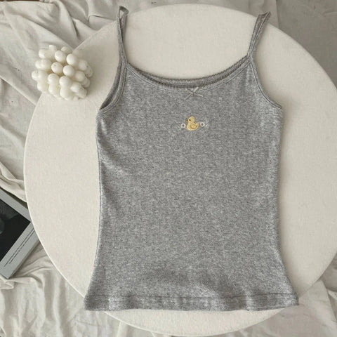 Floral Eyelet Bow Cotton Crop Tops Lace Trim Sleeveless Slim Tank Top Preppy Style Sweet Camisole Y2k Clothes