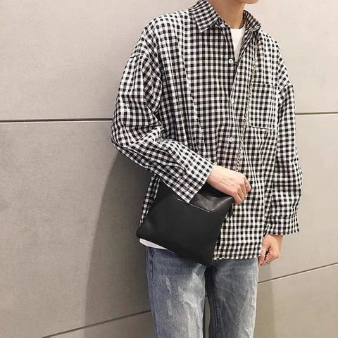 Turn-down Collar Long Sleeve Plaid Blouse Clothing Simplicity Pocket Button All-match Y2K Shirts