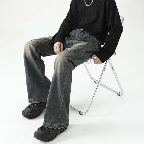 American Vintage Cleanfit Micro-Cut Jeans Y2k Harajuku Casual Fall Trend High Street Loose Yellow Mud Wash Straight Leg Pant